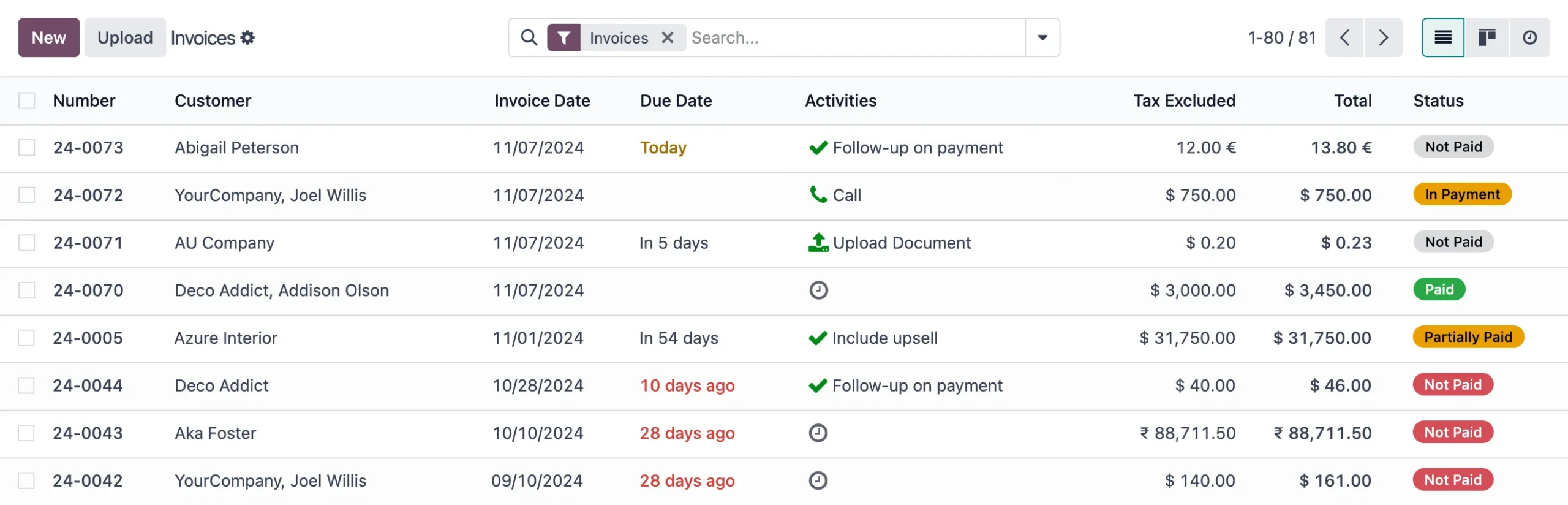 Lista de pagos efectuados y pendientes captura módulo de facturación