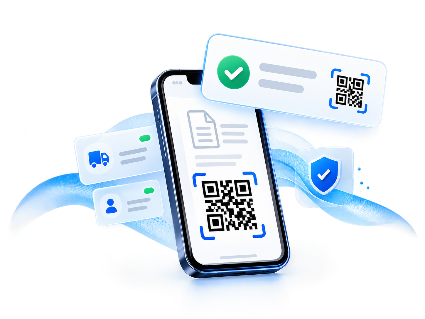 Ilustración de un documento DeCA digital en un móvil con código QR y datos de transporte.
